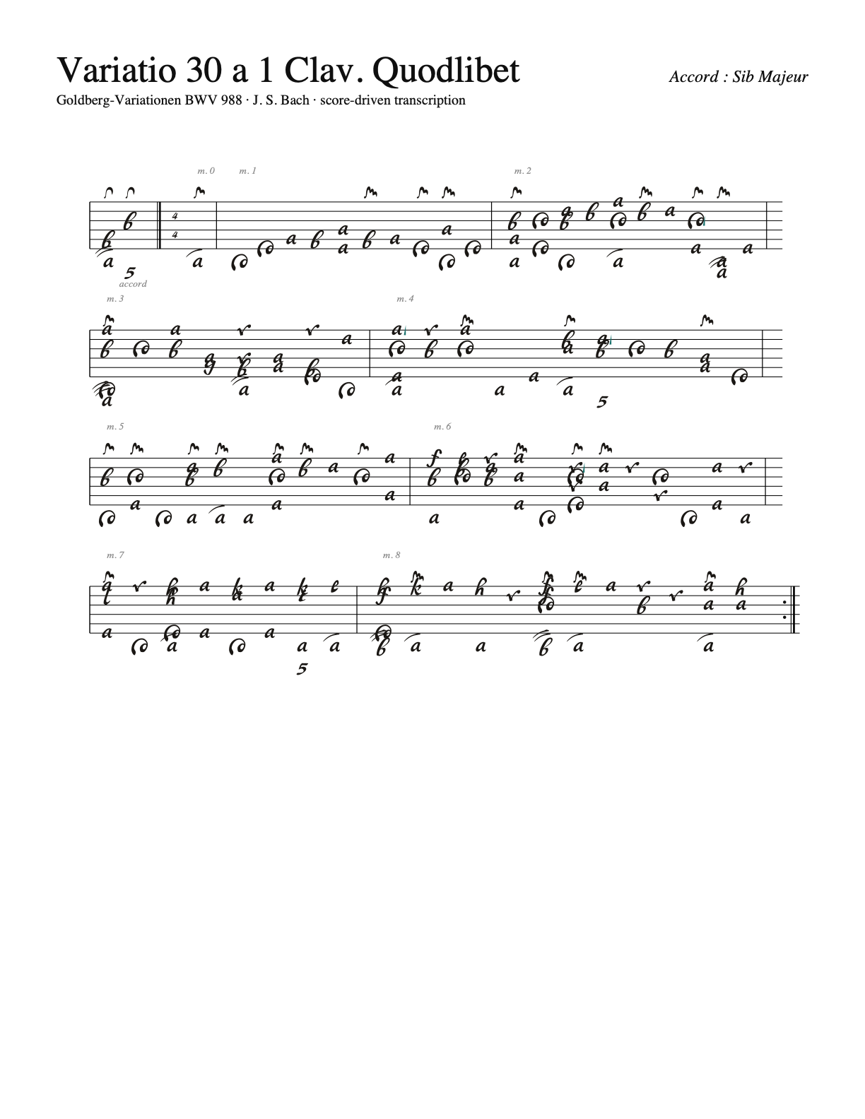 Variatio 30 Quodlibet, page 1, French tablature